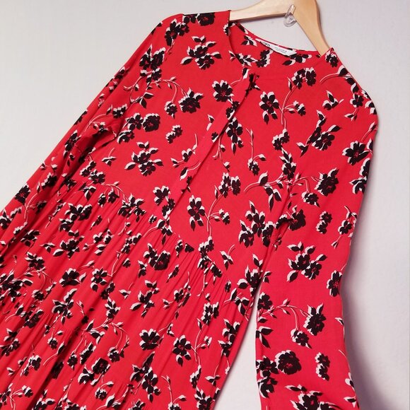 ZARA Angel Floral Tiered Midi Maxi Dress S Red Blogger Favorite Colorful Flowy - Picture 6 of 16
